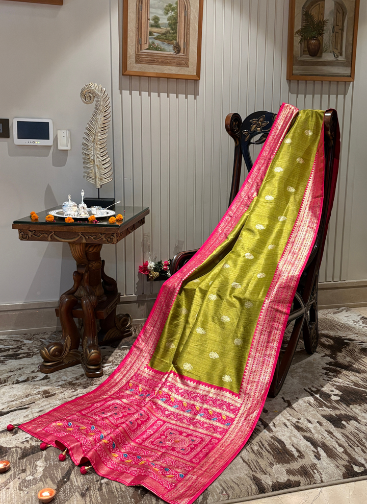 Silk Saree with Zari Woven Butis & Patola Inspired Meenakari Border