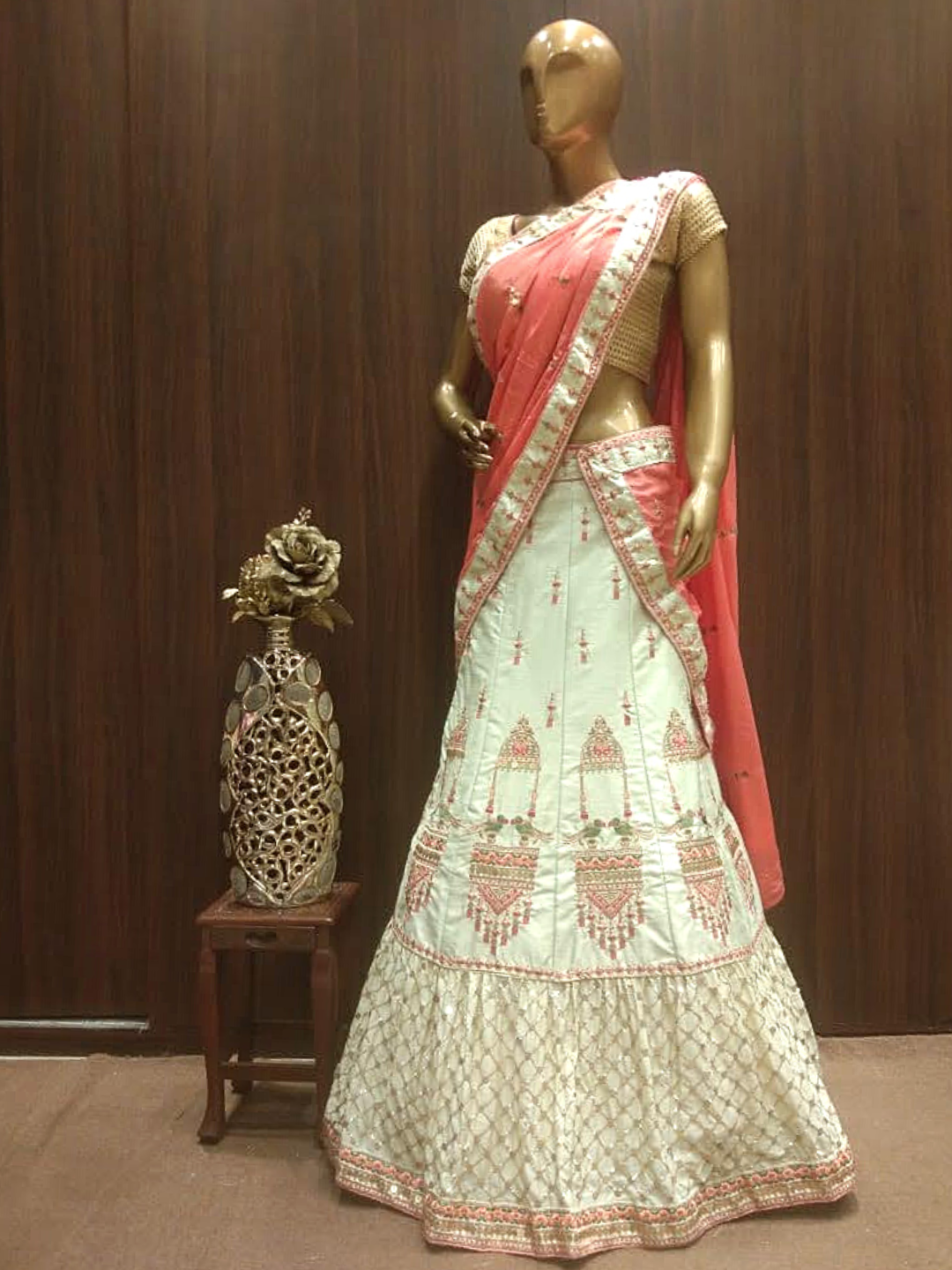 Aqua Blue Semi-Stitched Silk Lehenga Set with Contrast Crepe Dupatta & Resham Embroidery