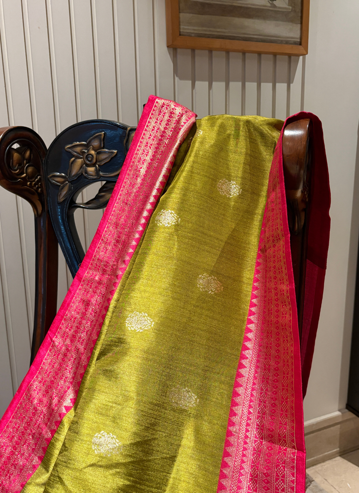 Silk Saree with Zari Woven Butis & Patola Inspired Meenakari Border