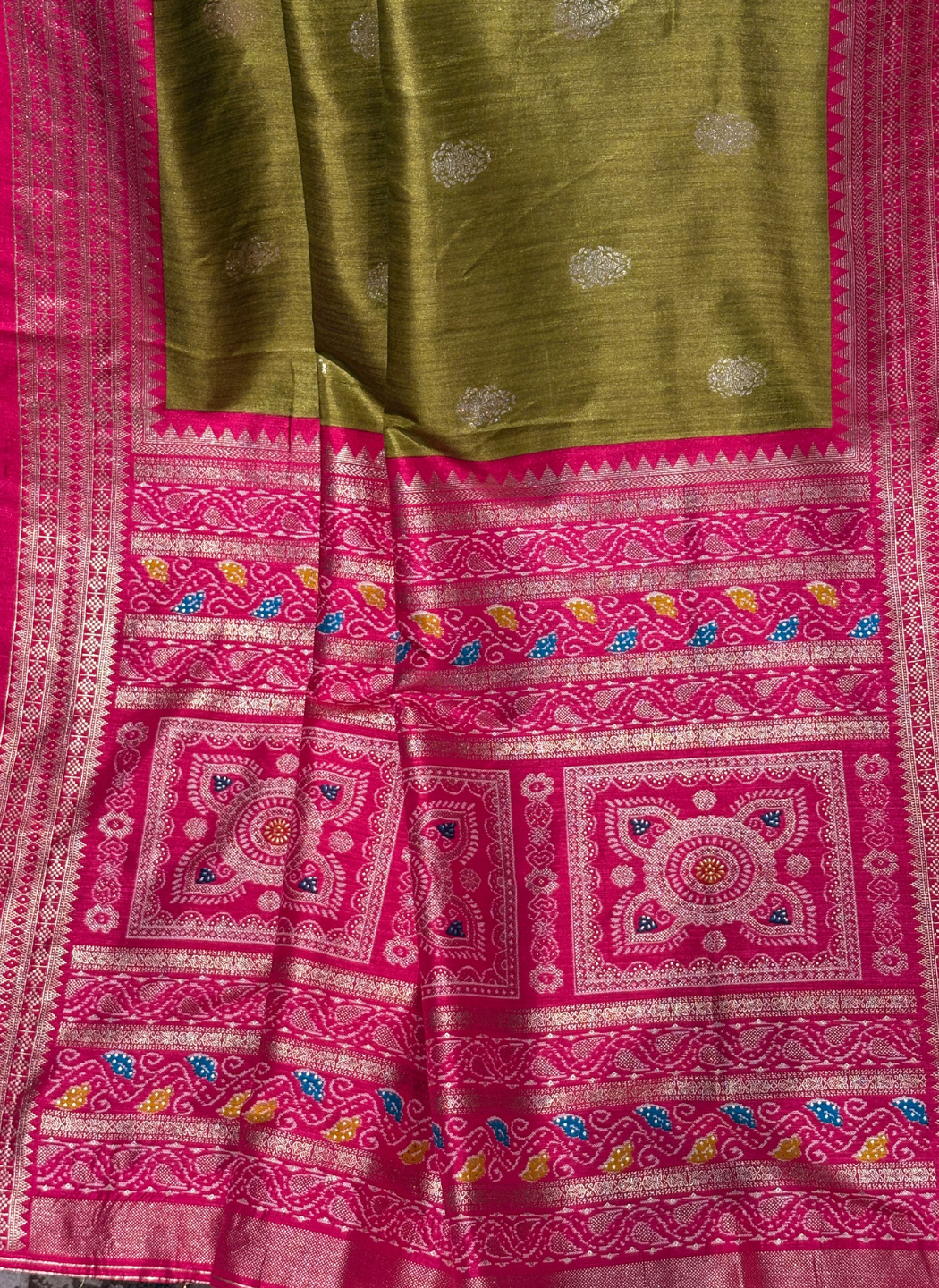 Silk Saree with Zari Woven Butis & Patola Inspired Meenakari Border