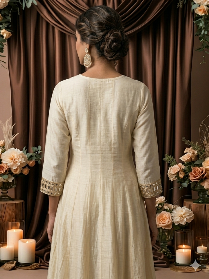 Mirror Work Silk Kurta with Sharara and Dupatta with Mirror Embroidered Pattern