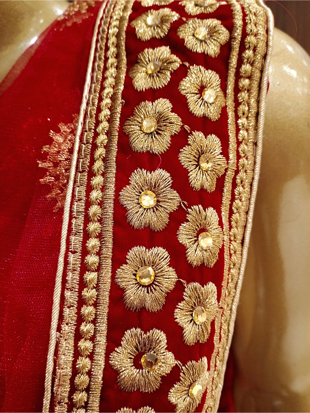 Heavy Ornate Semi-stitched Bridal Lehenga with Gold Zari ,Kundan Embroidery