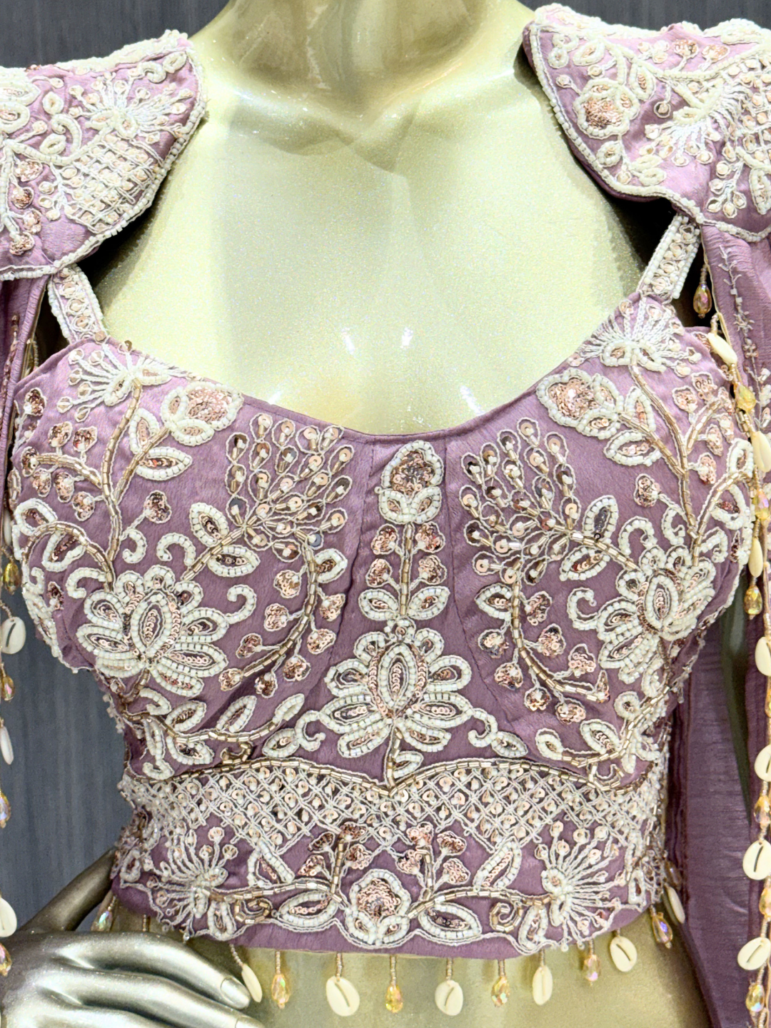 Silk Sequin & Mirror Embroidered Cape Blouse with Palazzo Set in Dusty Pink