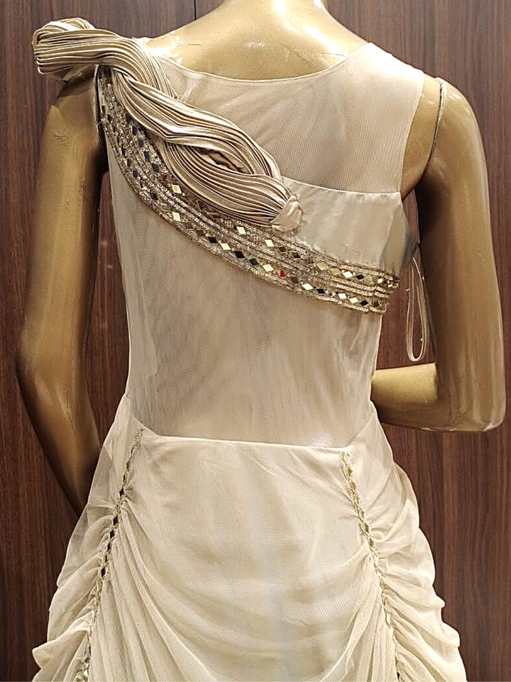 Embellished Cocktail Gown With Ruffled Sleeves & Dramatical Layering