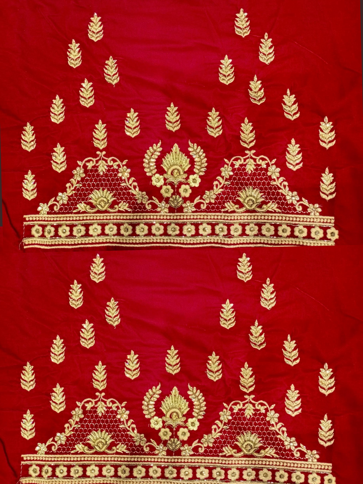 Heavy Ornate Semi-stitched Bridal Lehenga with Gold Zari ,Kundan Embroidery