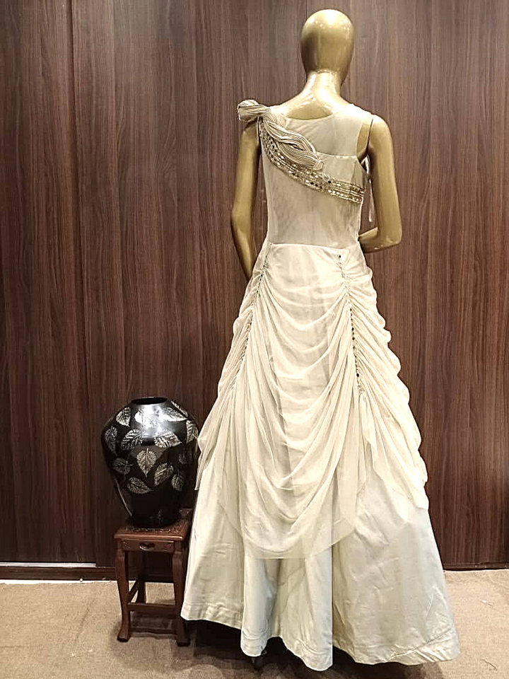 Embellished Cocktail Gown With Ruffled Sleeves & Dramatical Layering