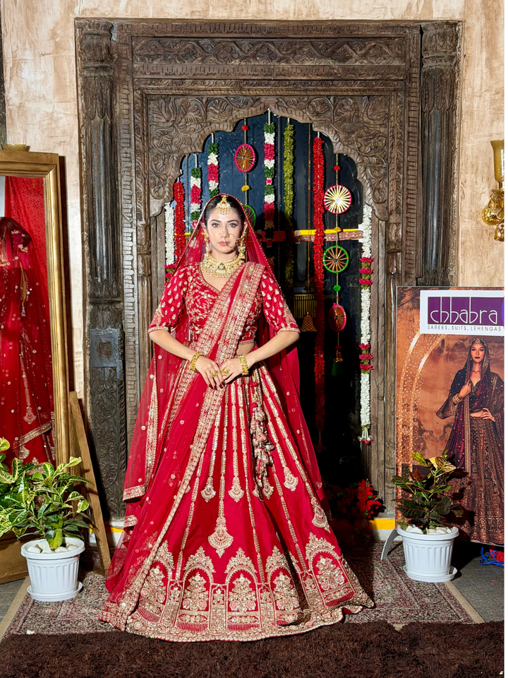 Silk Heavy Zari & Sequin Embroidered Vertical Stripe & Chandelier Motif Lehenga Choli with Net Dupatta