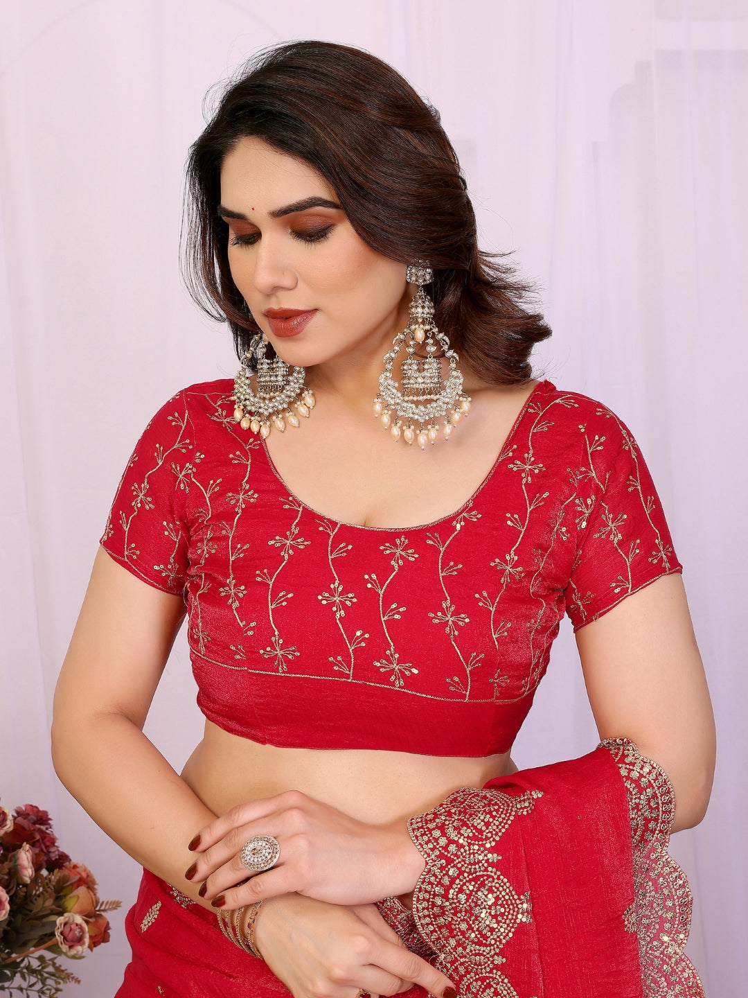 Embellished Saree with Heavy Scalloped Zari Border and Matching Embroidered Blouse