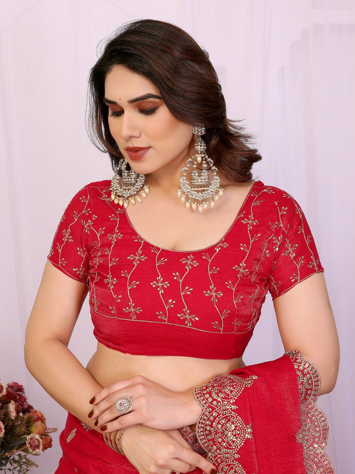 Embellished Saree with Heavy Scalloped Zari Border and Matching Embroidered Blouse