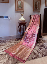 Magenta Pink Zari Woven Saree with Gold Floral Diamond Check & Banarasi Brocade Border