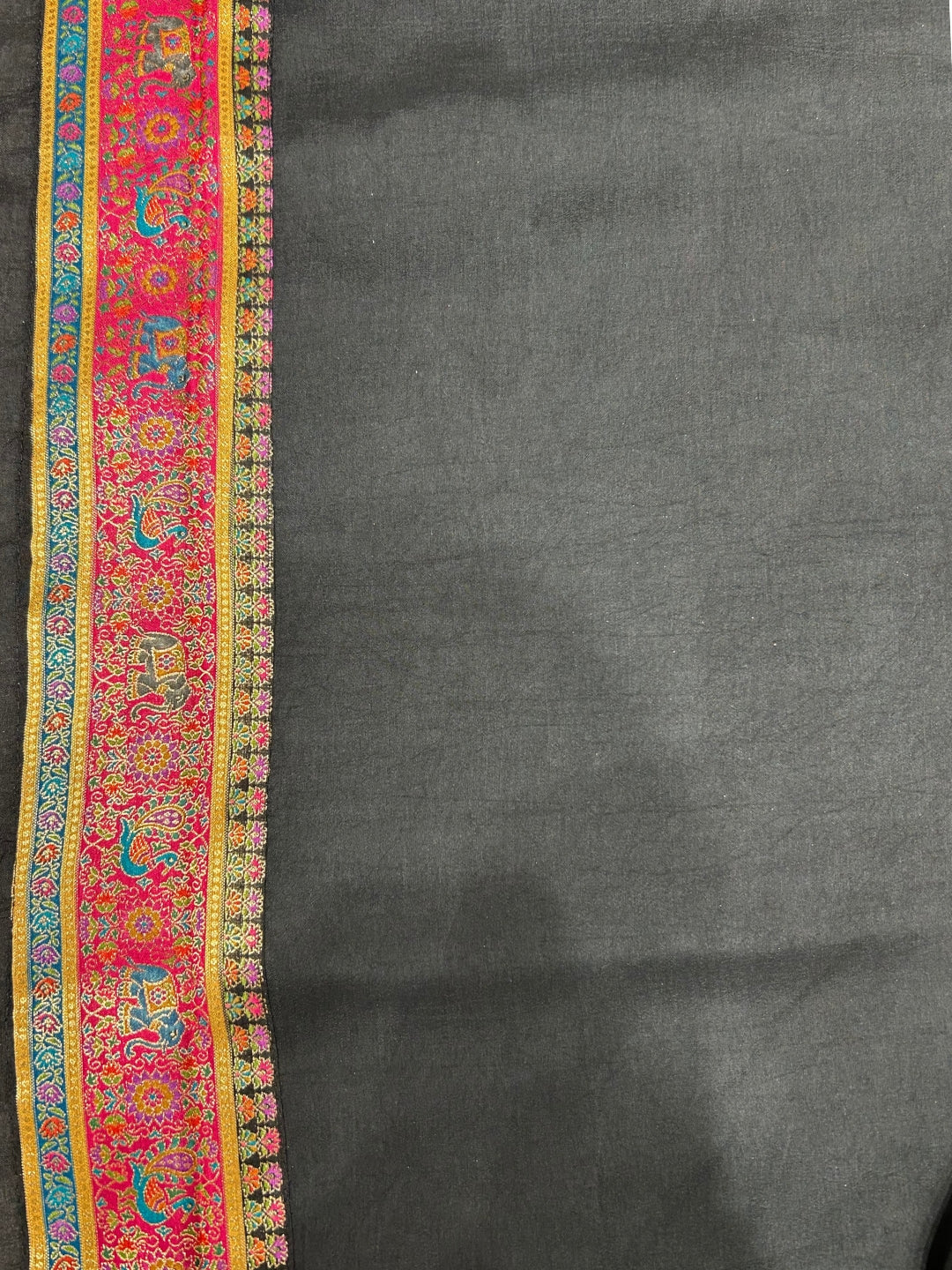 Black Banarasi Silk Saree with Paisley Jaal, Elephant–Peacock Pallu & Contrast Border