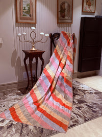 Multicolor Satin Organza Saree with Diagonal Stripes & Subtle Gold Zari Edge