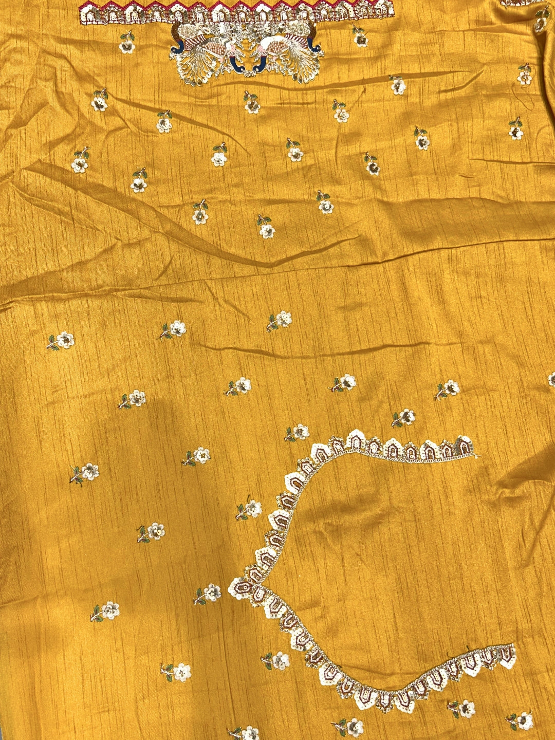 Jacquard Saree with Heavy Zardozi Sequin Peacock Floral Border & Embroidered Blouse