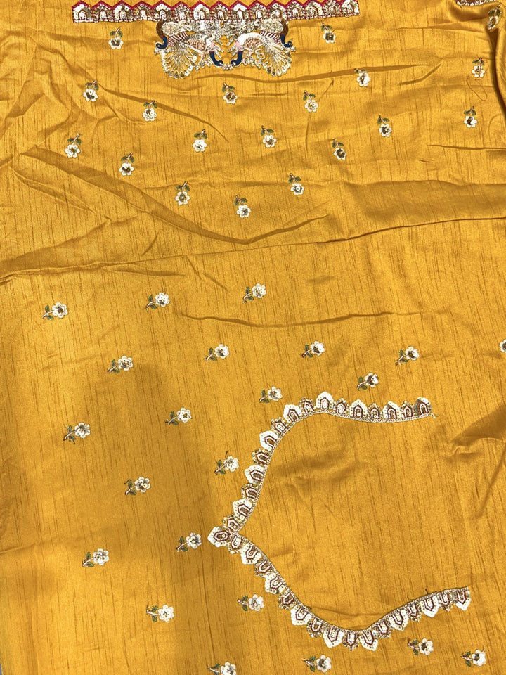 Jacquard Saree with Heavy Zardozi Sequin Peacock Floral Border & Embroidered Blouse