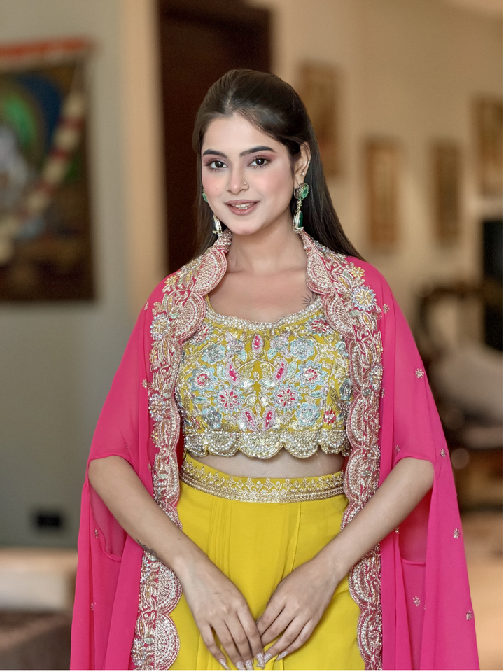 Silk Heavy Zari & Sequin Embroidered Crop Top with Dhoti