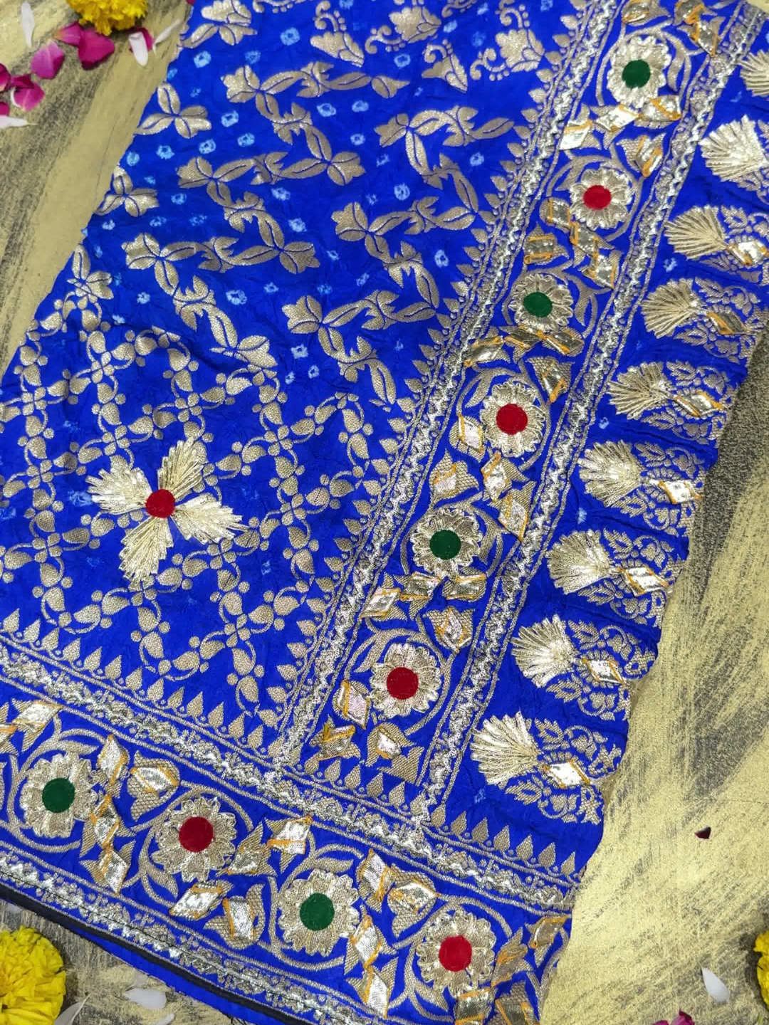 Royal Blue Gota Patti Embroidered Saree with Floral Booti