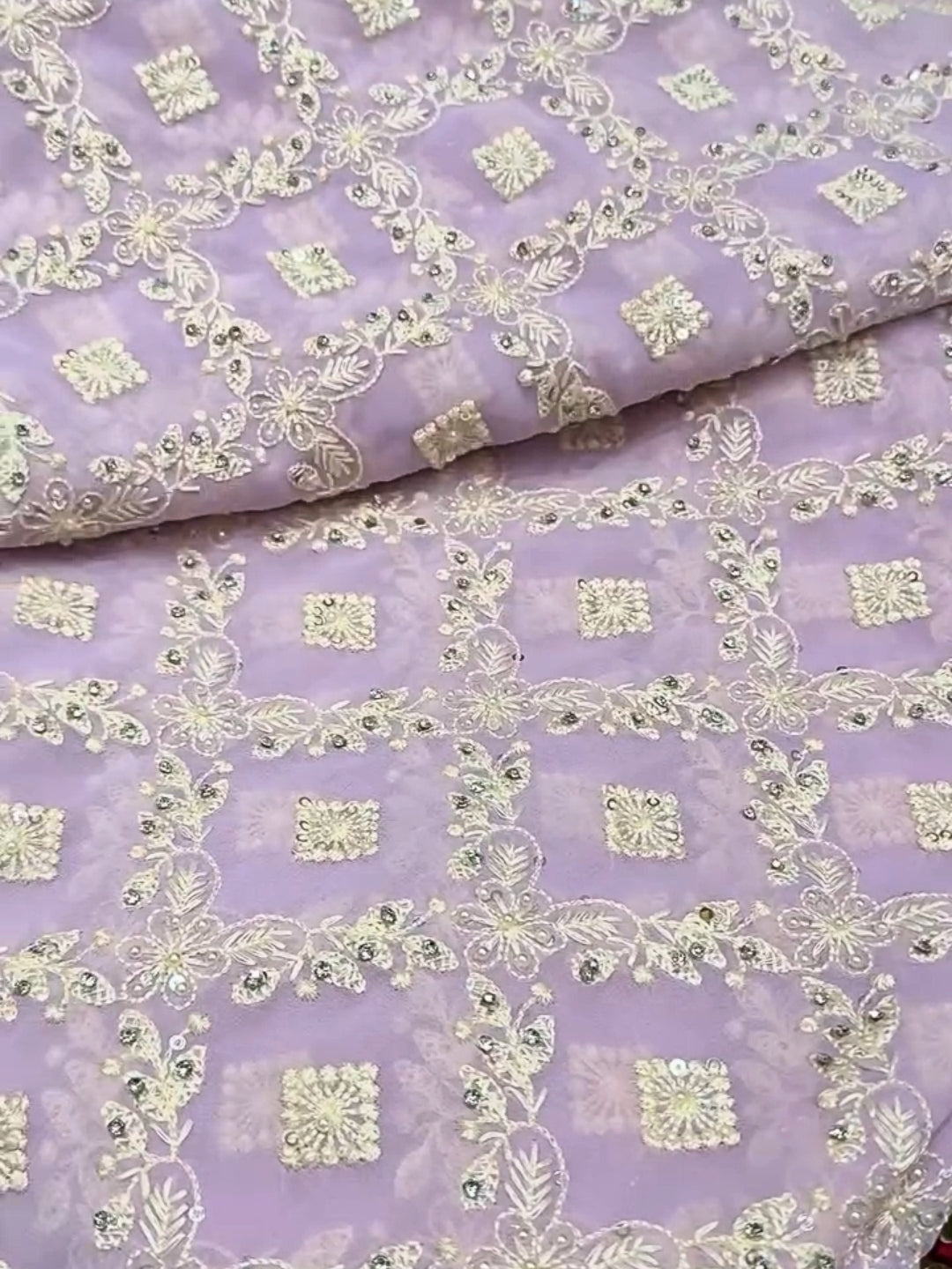Pastel Lavender Georgette Saree with Heavy Thread, Mirror, and Sequin Embroidery | Designer Party & Festive Wear Saree