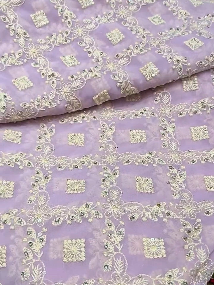Pastel Lavender Georgette Saree with Heavy Thread, Mirror, and Sequin Embroidery | Designer Party & Festive Wear Saree