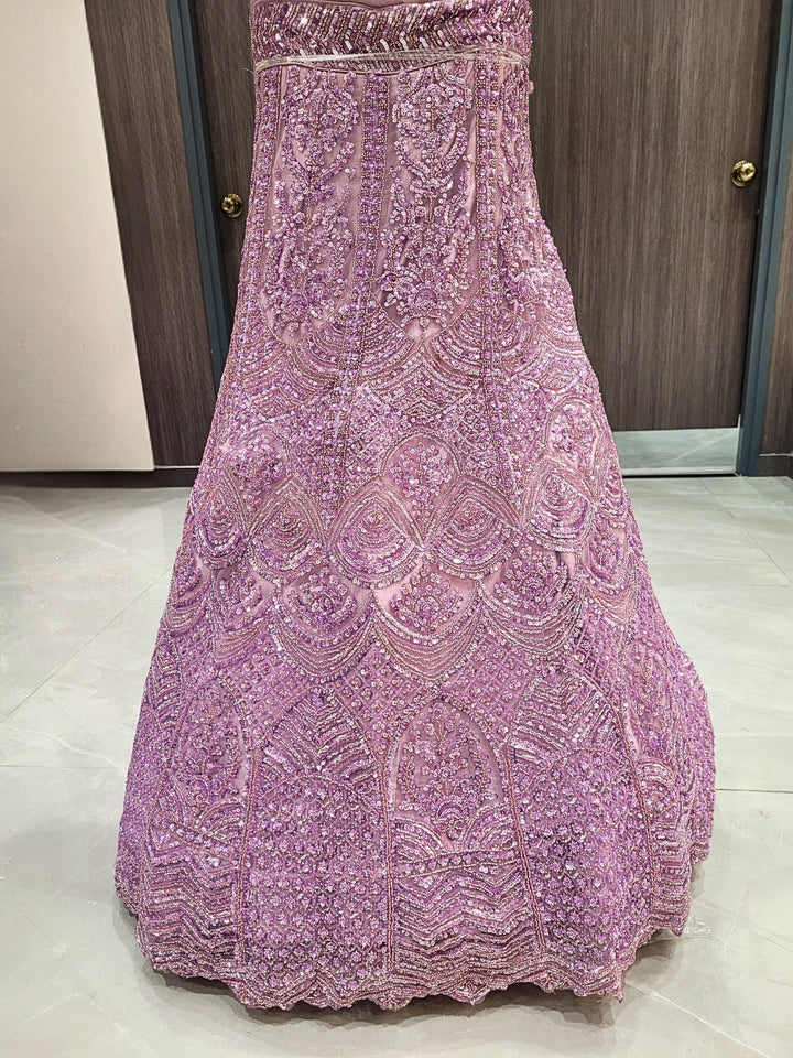 Sequins & Beads Embroidered Net Lehenga with Dupatta & unstitched Blouse