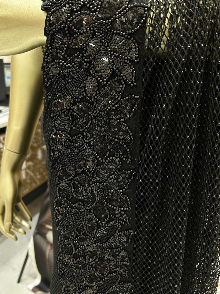 Heavy Bead & Sequin Embroidered Net Saree with Floral Border and Designer Blouse