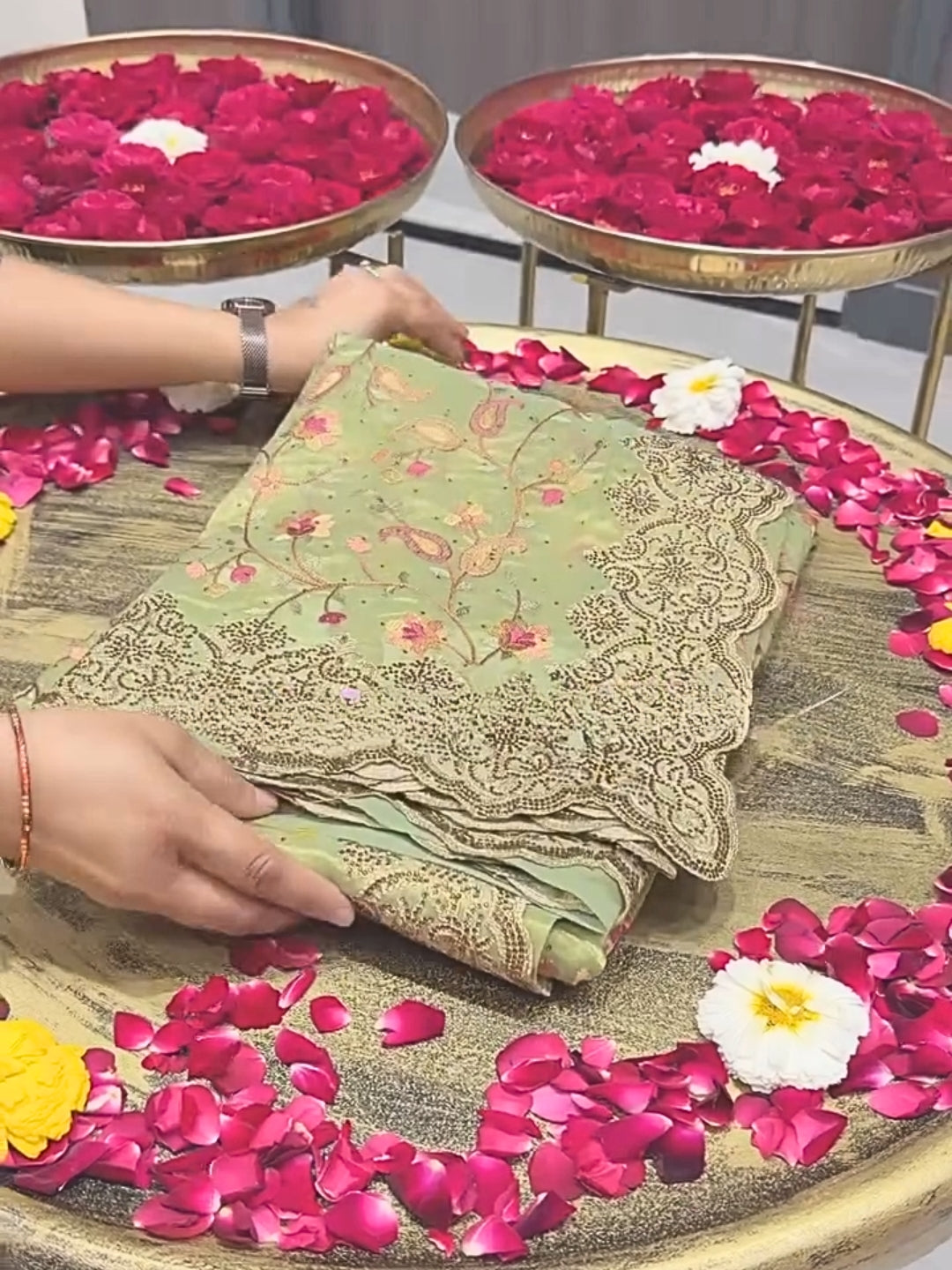 Pastel Green Soft Organza Saree with Floral Embroidery & Cutwork Beaded Border