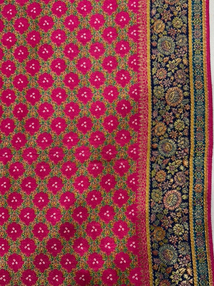 Banarasi Silk Saree with Meenakari Peacock & Floral Paneled Border