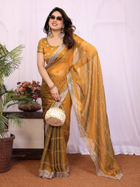 Shimmer Saree with Diagonal Sequin Lines & Heavy Stone Embroidered Border