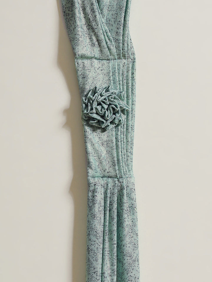 Ruffled Pre-Stitched Draped Mint Green Embellished Pleated Saree