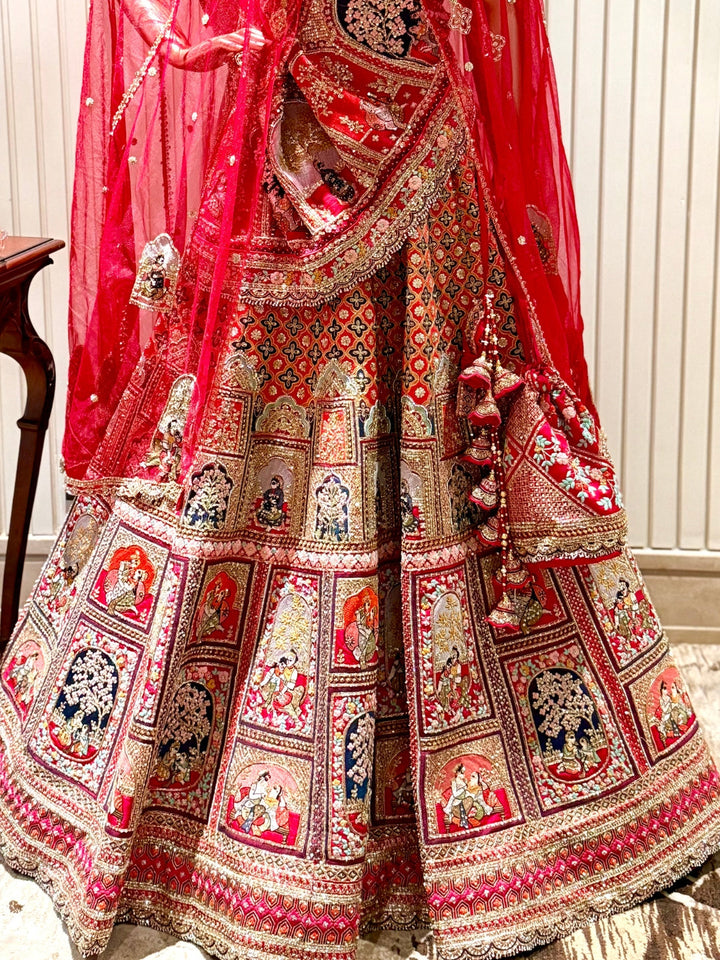 heritage-themed embroidery lehenga choli embellished blouse and a Sequins and Zari work dupatta