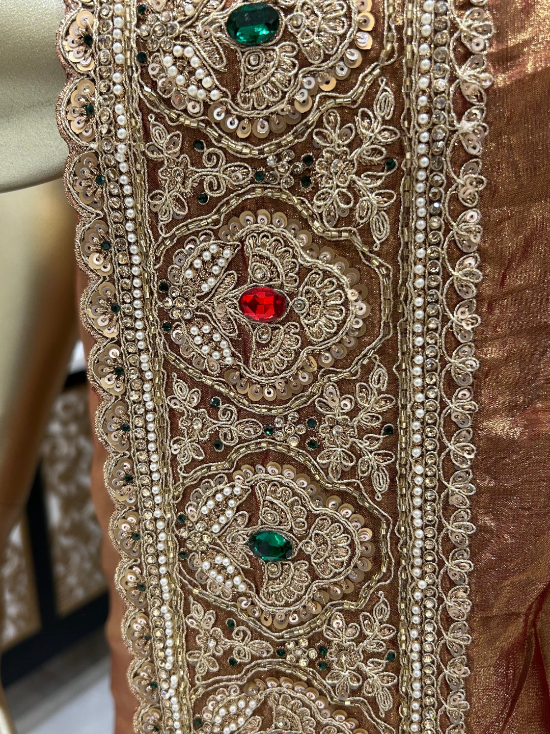Silk Saree with Heavy Zardozi, Sequin & Stone Embroidered Border and Blouse