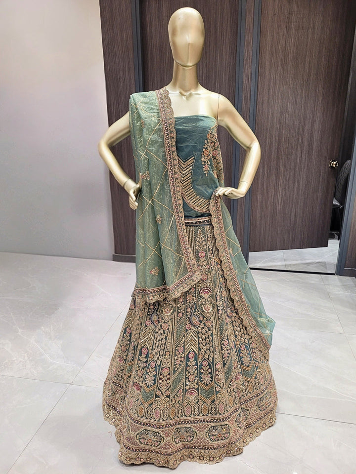 Heavy Zari, Dori, Sequins & Resham Embroidered Lehenga with Dupatta & unstitched Blouse