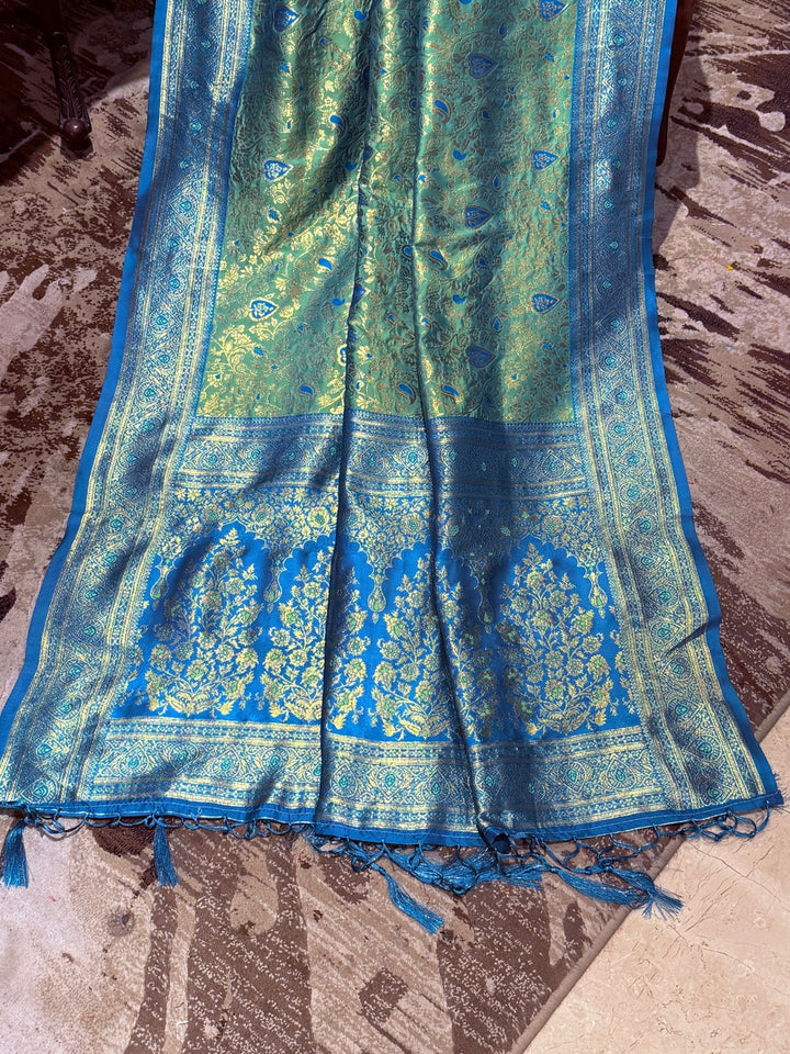 Banarasi Art Silk Saree with Gold Zari Floral Jaals & Wide Brocade Border
