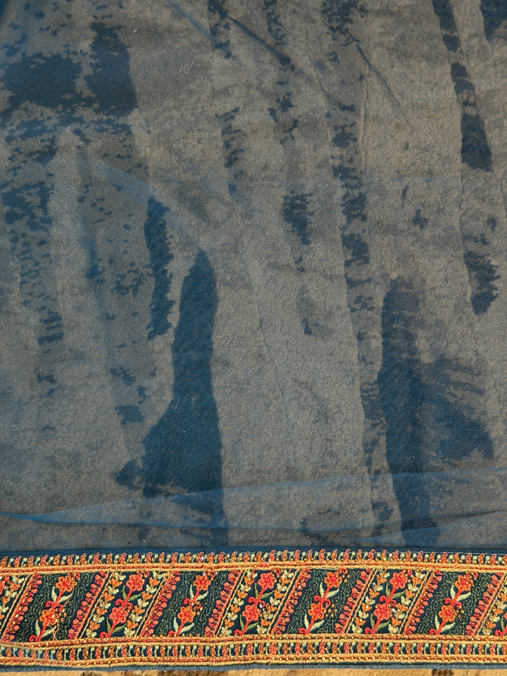 Navy Blue Kani Weave Silk Saree with Multicolour Paisley & Floral Jaal Pattern