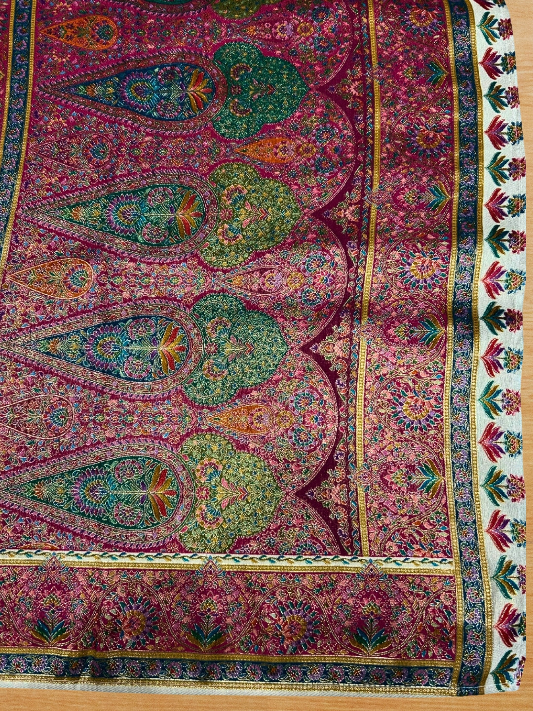 Pastel Beige Banarasi Meenakari Silk Saree with Multicolour Floral Jaal & Paisley Pallu