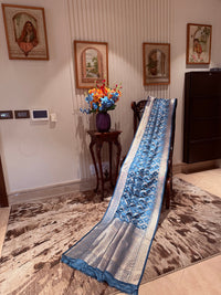 Banarasi Art Silk Saree with Silver Geometric Jaal & Rich Brocade Border