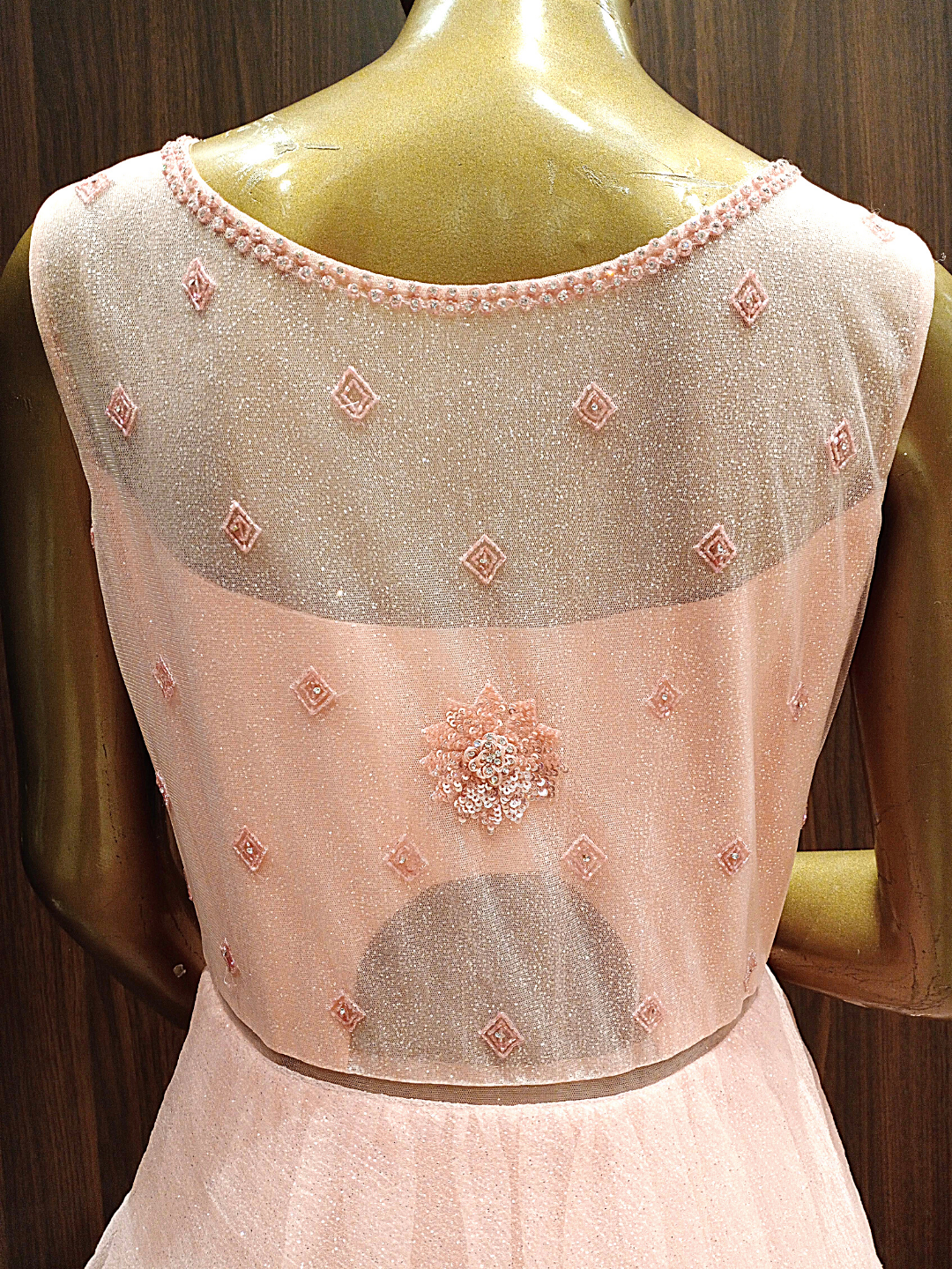 Pastel Peach Embellished Flared Gown with Cutdana, Pearls, Sequence