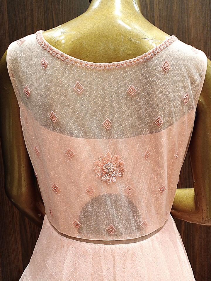 Pastel Peach Embellished Flared Gown with Cutdana, Pearls, Sequence