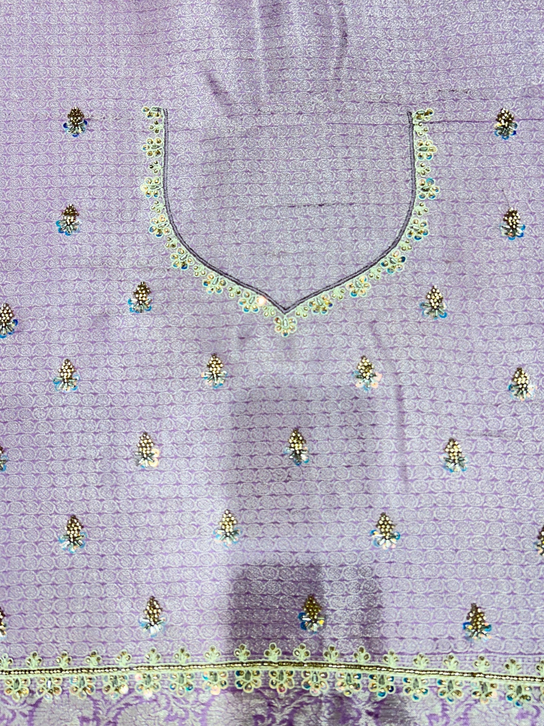 Jacquard Saree with Bead, Sequin Floral Embroidered Border & Blouse Fabric