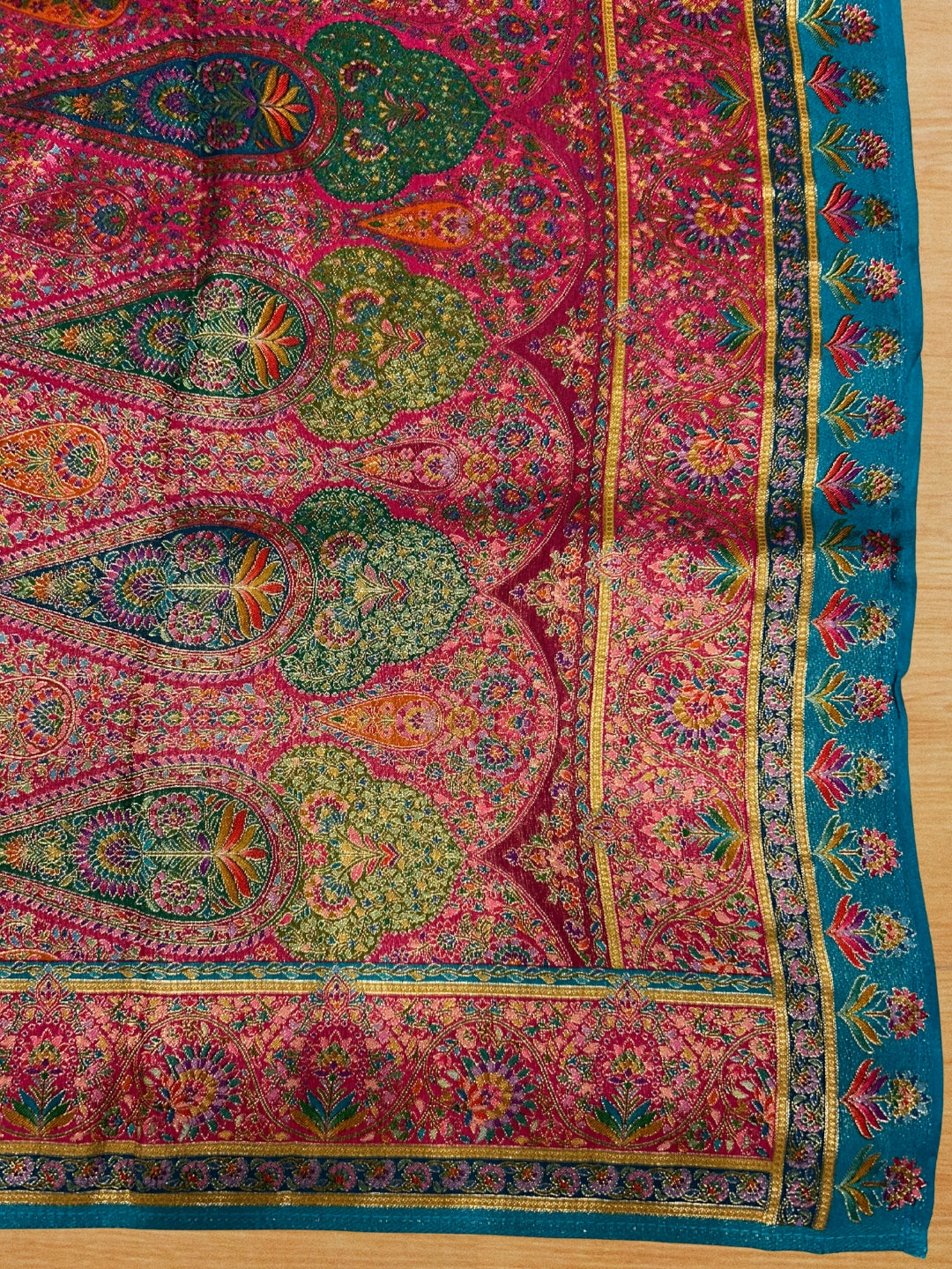 Pista Green Banarasi Meenakari Silk Saree with Floral Jaal & Teal Paisley Pallu