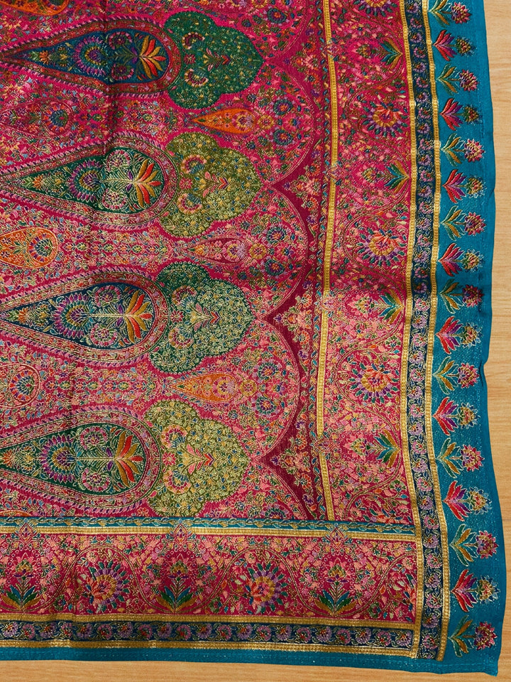 Pista Green Banarasi Meenakari Silk Saree with Floral Jaal & Teal Paisley Pallu