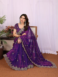 Shimmer Saree with Antique Gold Embroidered Butis & Heavy Scalloped Border