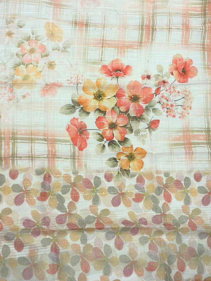 Floral Printed Unstitched Suit with Embroidered Neck Patch