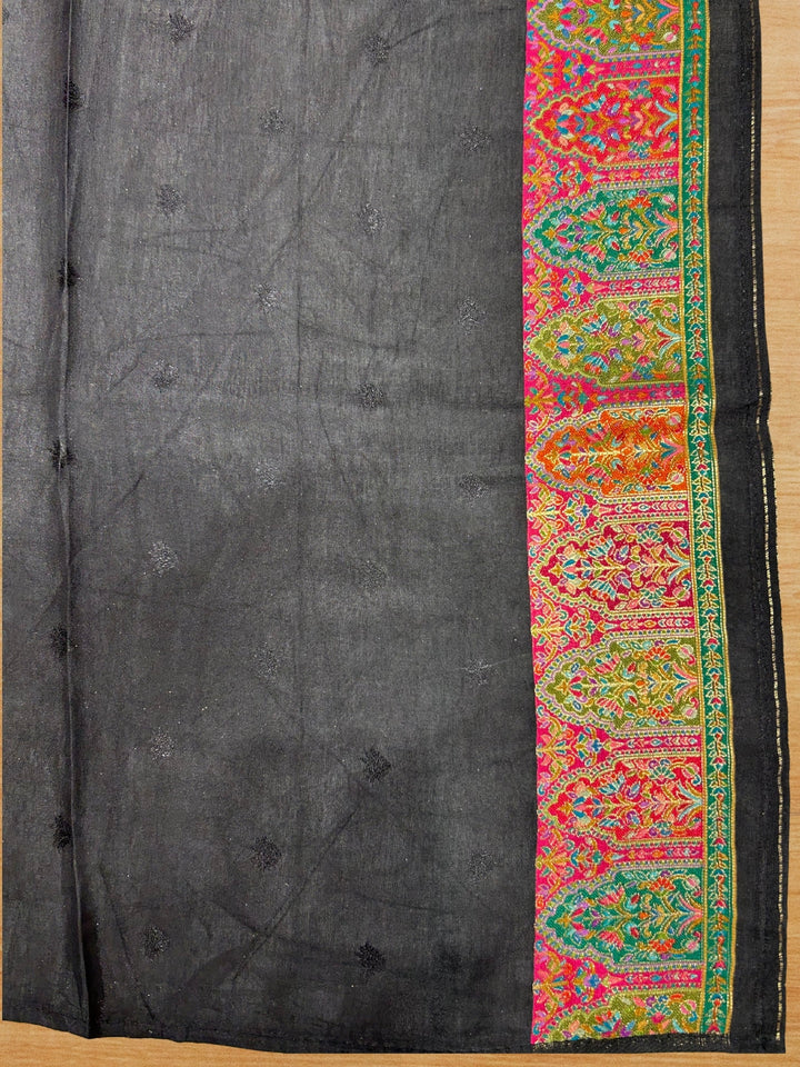 Black Banarasi Silk Saree with Multicolour Royal Procession Pallu & Temple Border