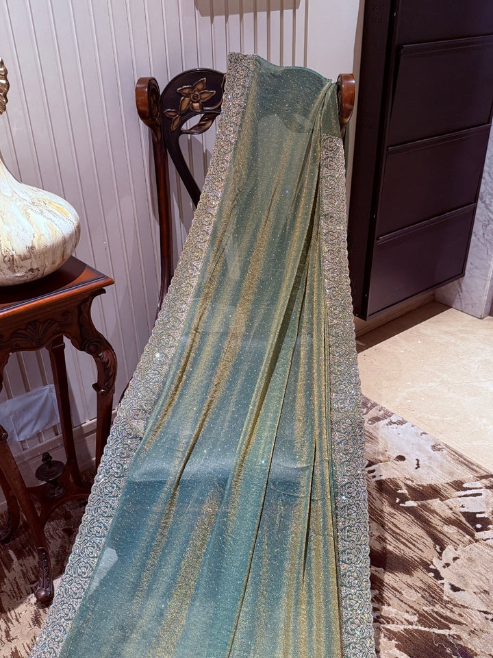 Shimmer Georgette Saree with Floral Sequin Border & Tiny Sequin Accents