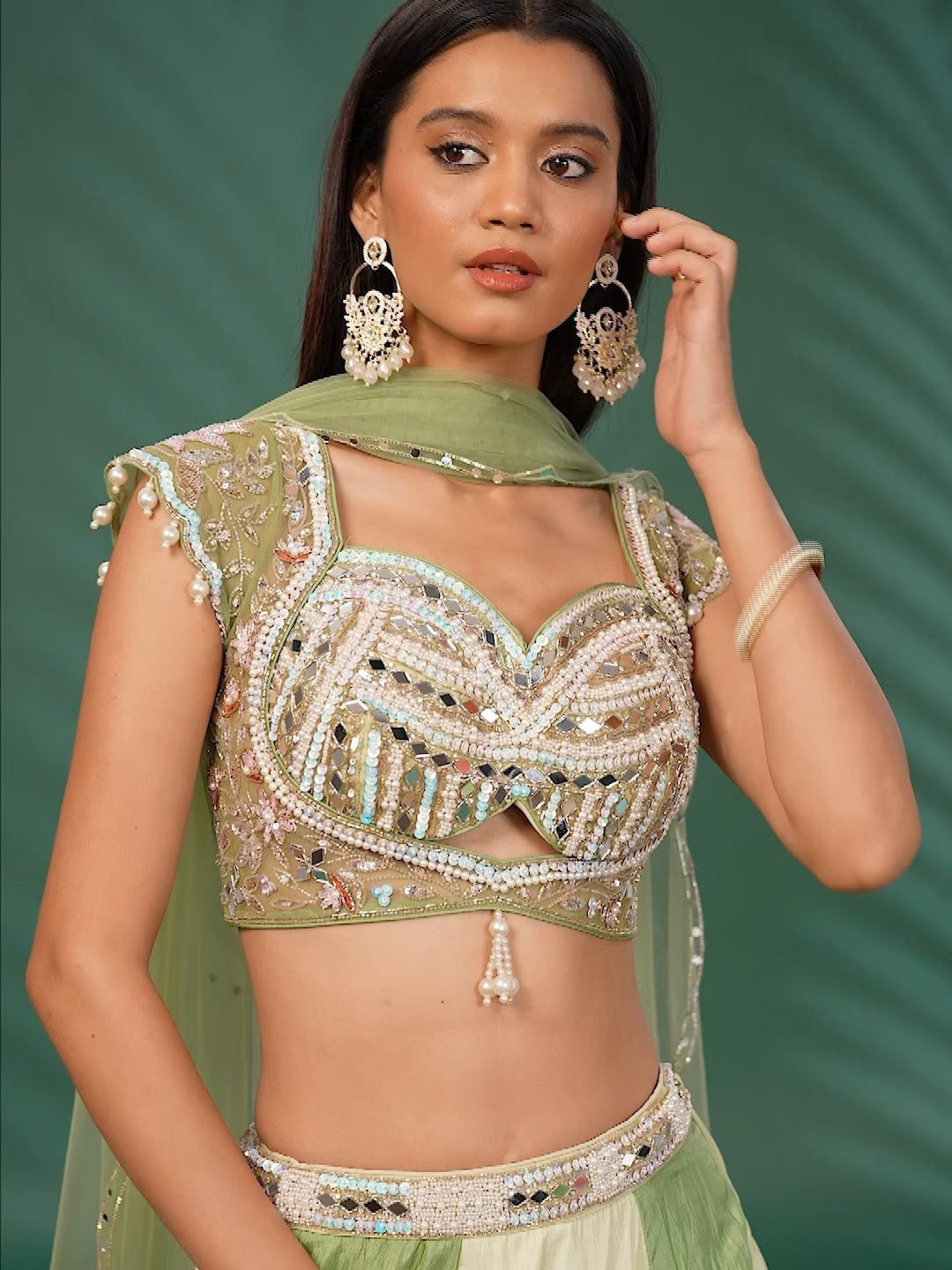Silk Lehenga Choli Set with Mirror & Sequin Embroidery and Net Dupatta