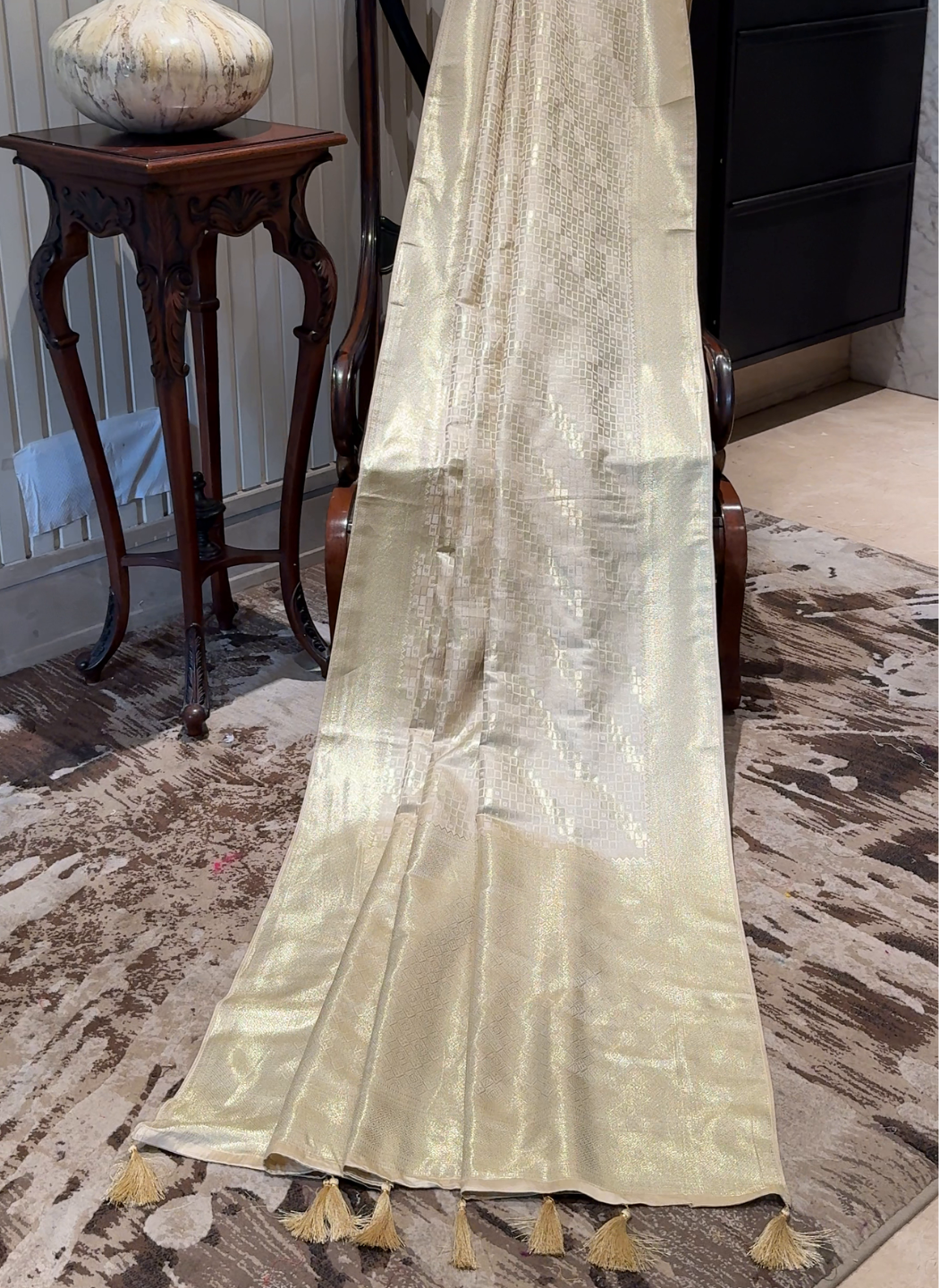 Silk Heavy Zari Woven Geometric Jaal Saree with Zari Woven Border