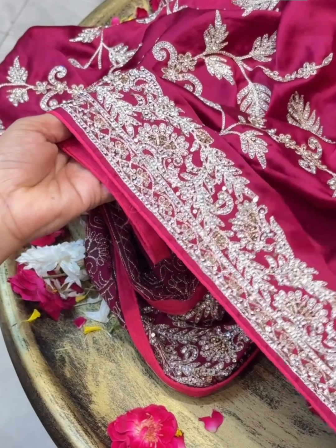 Satin Silk Heavy Zari & Sequin Embroidered Floral Saree