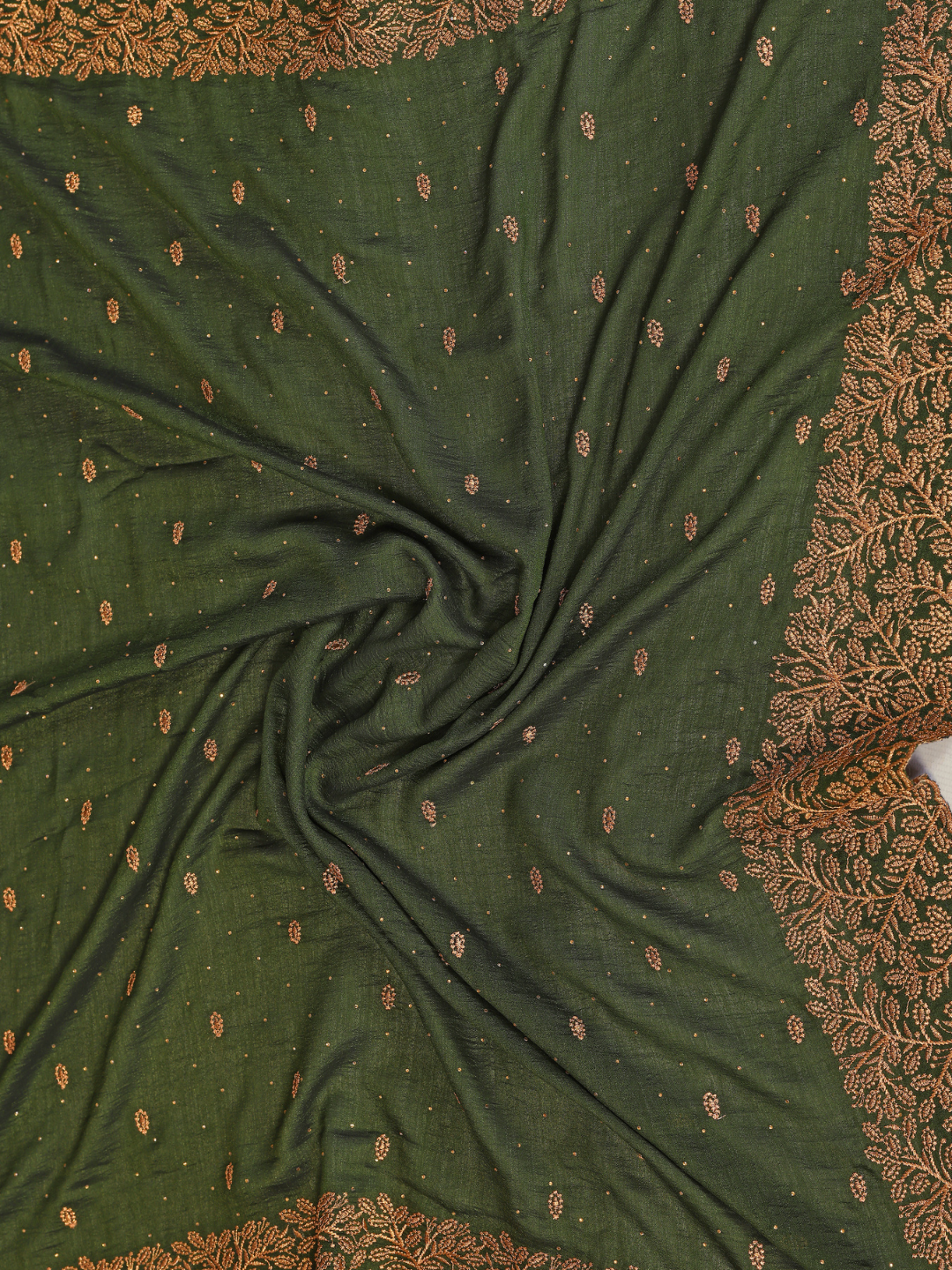 Satin Silk Heavy Zari & Stone Embroidered Floral Border Saree with Contrast Embroidered Blouse