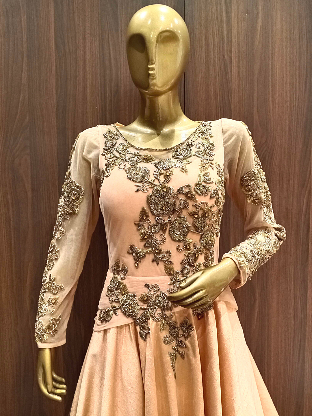 Peach Flared Gown With Zardozi Hand Embroidery and Double layering