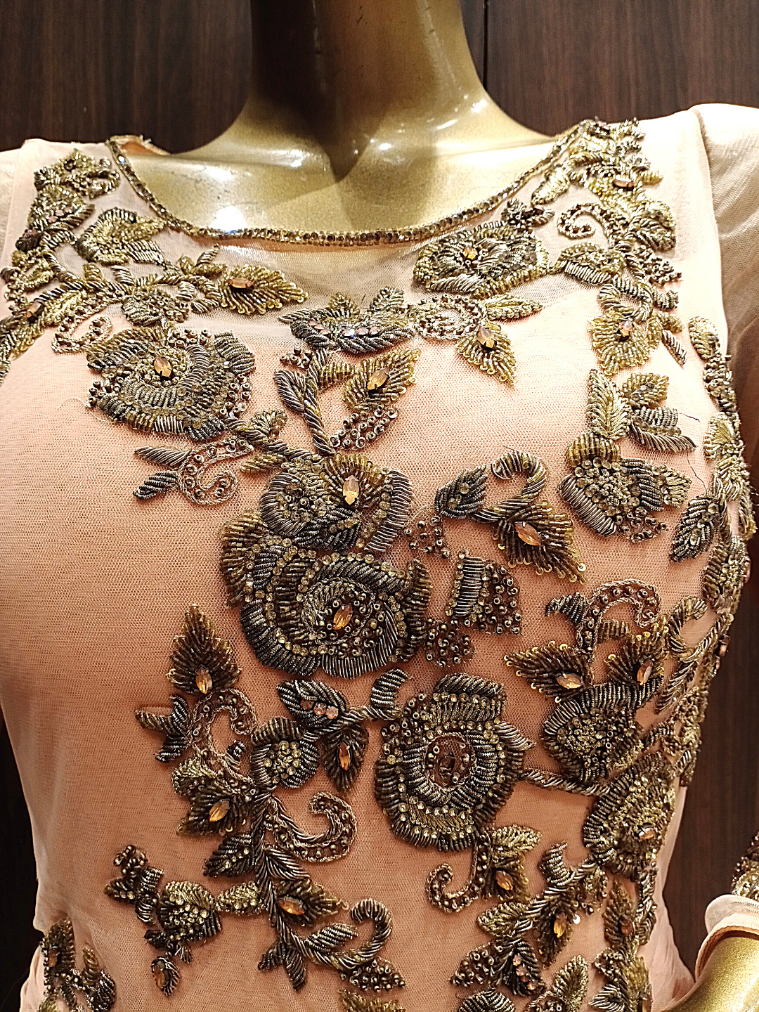 Peach Flared Gown With Zardozi Hand Embroidery and Double layering